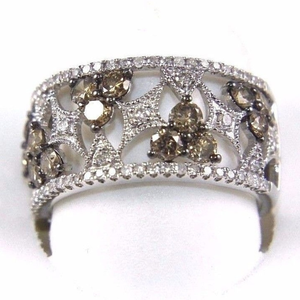 Champagne Diamond Spiderweb Ring Band WG 1.60Ct
